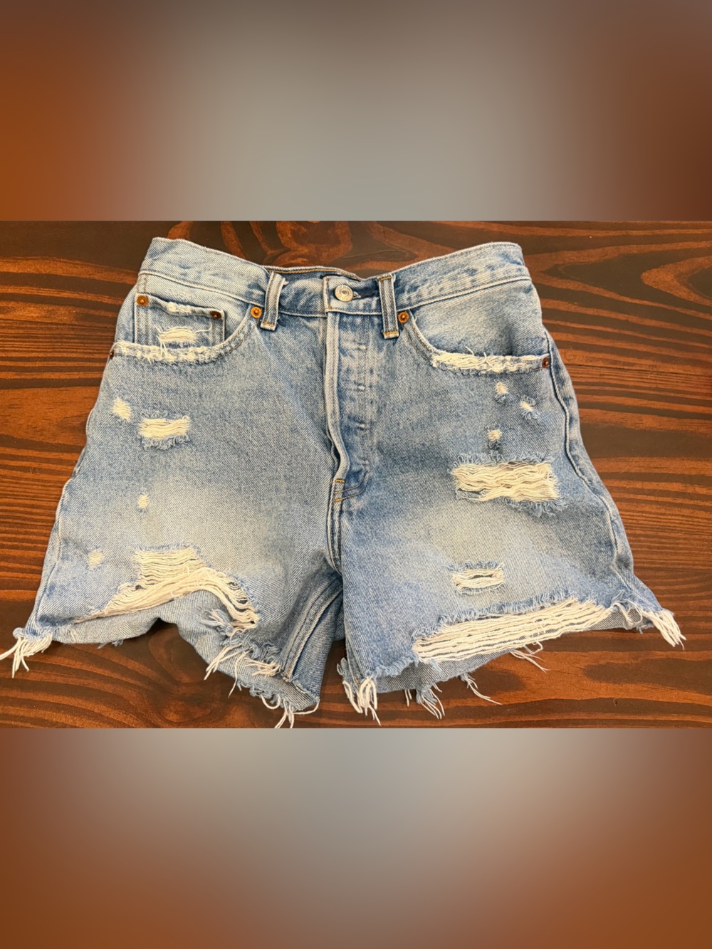 Abercrombie & Fitch Light Blue Distressed Denim Shorts